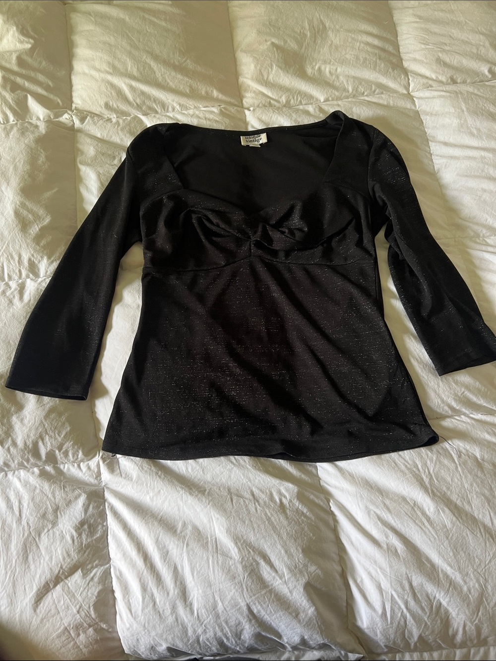 Unique Vintage Black Sparkle 3/4 Sleeve Top